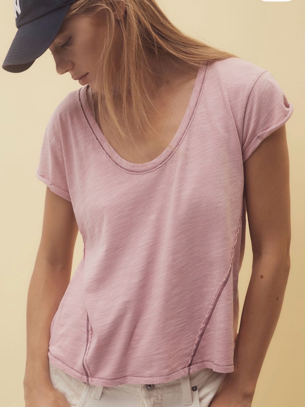 Anthropologie Pilcro Lavender Pink Scoop Neck Seamed Tee XS